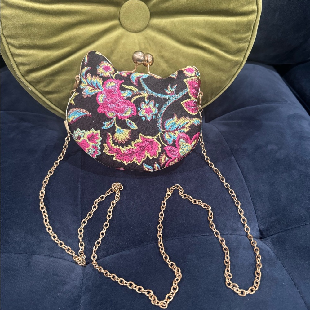 Floral Black Cat-Shaped Bag